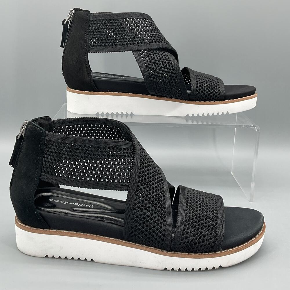 Easy Spirit Women’s Wander Strap Wedge Sandals Black Size 6.5M
